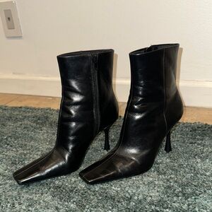 Chic Black Leather Ankle Boots square toe
